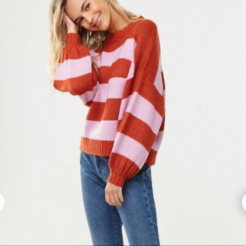 SOLD ✖️Forever 21 Ribbed Colorblock Striped Sweater Size S - Picture 1 of 7